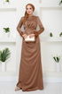 Tufted Satin Evening dress 5618END900-M Milky Coffee - Thumbnail