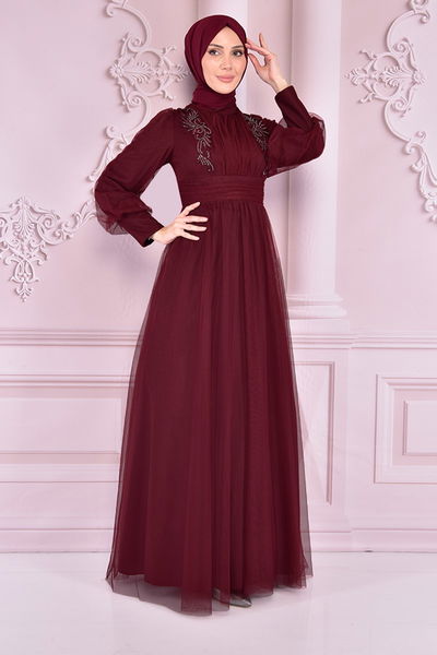 ASM - Tül Abiye Bordo ASM2436
