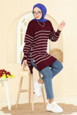 A.Y.D. - Tuniği Çizgili Triko Tunik 2751AYD574-MS Bordo