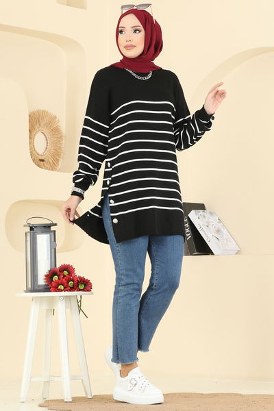 A.Y.D. - Tuniği Çizgili Triko Tunik 2751AYD574-MS Siyah - 406932