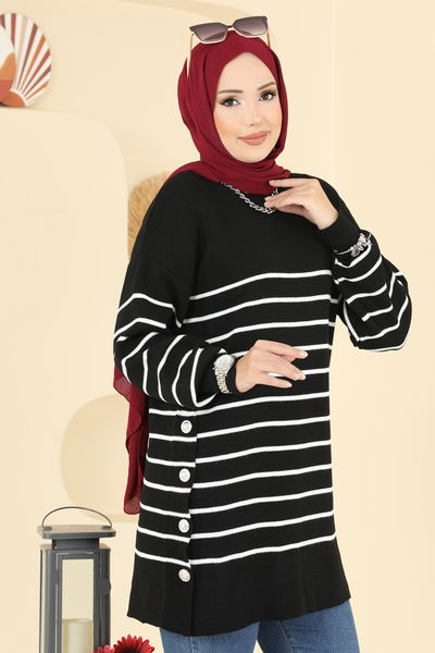 A.Y.D. - Tuniği Çizgili Triko Tunik 2751AYD574-MS Siyah - 406933