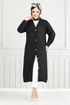 V Collared Linen Cap 1839LNA1042-M Black - Thumbnail