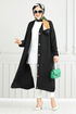 V Collared Linen Cap 1839LNA1042-M Black - Thumbnail