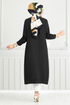 V Collared Linen Cap 1839LNA1042-M Black - Thumbnail