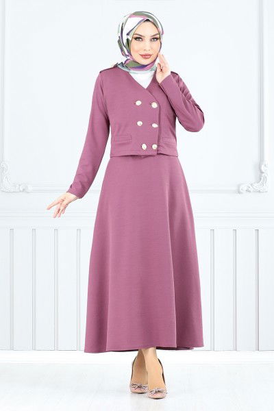 MRV H.B.S. - V Yakalı Etekli Takım 152HBS932-M Koyu Lila