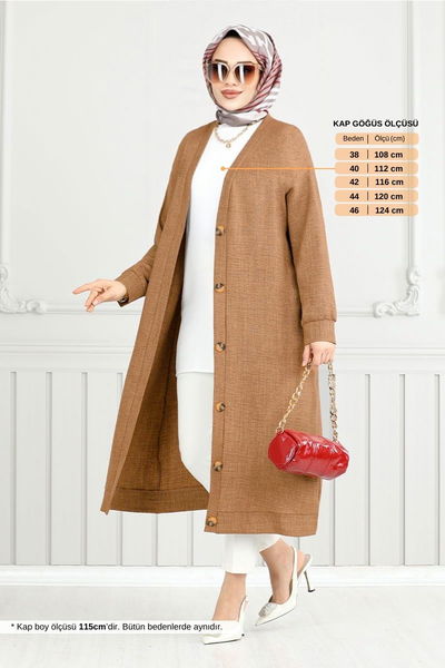 MRV L.N.A. - V Yakalı Keten Kap 1839LNA1042-M Koyu Vizyon