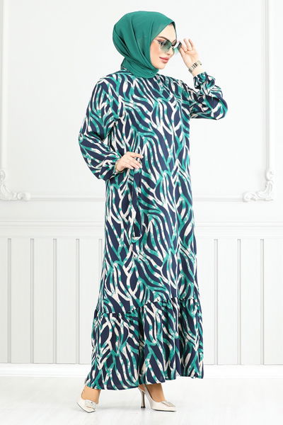 MRV O.Z.R. - Vague À Motifs Viscose Robe Numéro de pièce 825OZR1047-M Vert - 352565