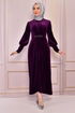 Velvet Dress Damson ASM2533 - Thumbnail