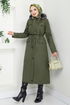 Vertraulich Mit Reißverschluss Innen Pelz Trenchcoat MSS0818-M Khaki - Thumbnail