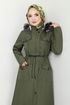 Vertraulich Mit Reißverschluss Innen Pelz Trenchcoat MSS0818-M Khaki - Thumbnail