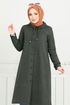 Von vorne Knopfleiste Hijab Kap 22036UKB929-M Khaki - Thumbnail