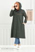 Von vorne Knopfleiste Hijab Kap 22036UKB929-M Khaki - Thumbnail