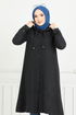 Von vorne Knopfleiste Hijab Kap 22036UKB929-M Schwarz - Thumbnail