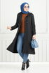 Von vorne Knopfleiste Hijab Kap 22036UKB929-M Schwarz - Thumbnail