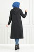 Von vorne Knopfleiste Hijab Kap 22036UKB929-M Schwarz - Thumbnail