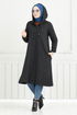 Von vorne Knopfleiste Hijab Kap 22036UKB929-M Schwarz - Thumbnail