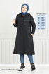 Von vorne Knopfleiste Hijab Kap 22036UKB929-M Schwarz - Thumbnail