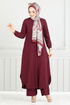 Von vorne Knopfleiste Hijab Team 5676END900-M Bordeaux - Thumbnail