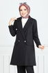 Von vorne Knopfleiste Jacke Team 2626SL890-M Schwarz - Thumbnail