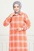 Von vorne Knopfleiste Plaid Tunika 4446KTR927-M Grau & Oranj - Thumbnail