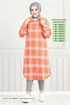 Von vorne Knopfleiste Plaid Tunika 4446KTR927-M Grau & Oranj - Thumbnail