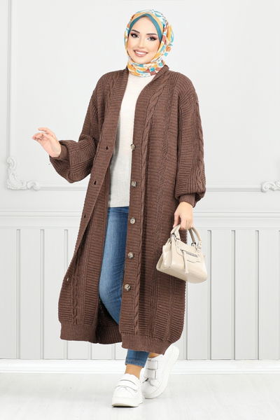 MRV E.T.T. - Von vorne Knopfleiste Strickwaren Cardigan 20495ETT902-M Kaffee