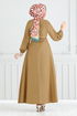 Von vorne Knopfleiste Terikoton Kleid 805OZR1047-M Latte - Thumbnail