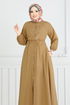 Von vorne Knopfleiste Terikoton Kleid 805OZR1047-M Latte - Thumbnail