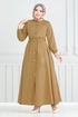 Von vorne Knopfleiste Terikoton Kleid 805OZR1047-M Latte - Thumbnail