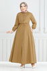 Von vorne Knopfleiste Terikoton Kleid 805OZR1047-M Latte - Thumbnail