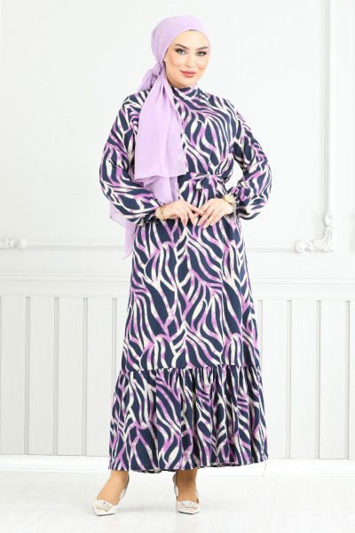 MRV O.Z.R. - Wave Patterned Viscose Dress 825OZR1047-M Lilac