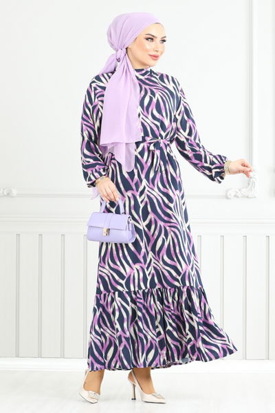 MRV O.Z.R. - Wave Patterned Viscose Dress 825OZR1047-M Lilac - 352573
