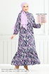 Wave Patterned Viscose Dress 825OZR1047-M Lilac - Thumbnail