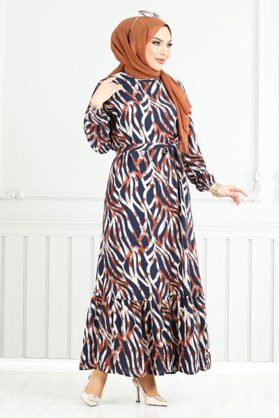 MRV O.Z.R. - Wave Patterned Viscose Dress 825OZR1047-M Taba - 352577