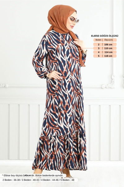 MRV O.Z.R. - Wave Patterned Viscose Dress 825OZR1047-M Taba - 353923