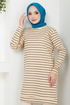 Well Lacquered Striped Tunic 701OZR1047-M Coffee - Thumbnail