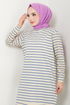 Well Lacquered Striped Tunic 701OZR1047-M Indigo - Thumbnail