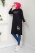 Writing Detailed Tunic 786OZR1047-M Black - Thumbnail