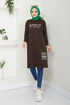 Writing Detailed Tunic 786OZR1047-M Coffee - Thumbnail