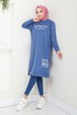 Writing Detailed Tunic 786OZR1047-M Indigo - Thumbnail