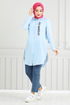 Writing Printed Tunic 404EVO1065-M Baby Blue - Thumbnail