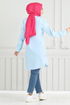 Writing Printed Tunic 404EVO1065-M Baby Blue - Thumbnail