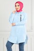 Writing Printed Tunic 404EVO1065-M Baby Blue - Thumbnail
