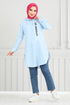 Writing Printed Tunic 404EVO1065-M Baby Blue - Thumbnail