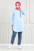 Writing Printed Tunic 404EVO1065-M Baby Blue - Thumbnail