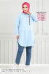 Writing Printed Tunic 404EVO1065-M Baby Blue - Thumbnail