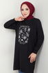 Writing Printed Tunic 787OZR1047-M Black - Thumbnail