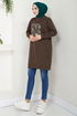 Writing Printed Tunic 787OZR1047-M Coffee - Thumbnail