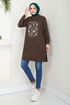 Writing Printed Tunic 787OZR1047-M Coffee - Thumbnail