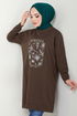 Writing Printed Tunic 787OZR1047-M Coffee - Thumbnail